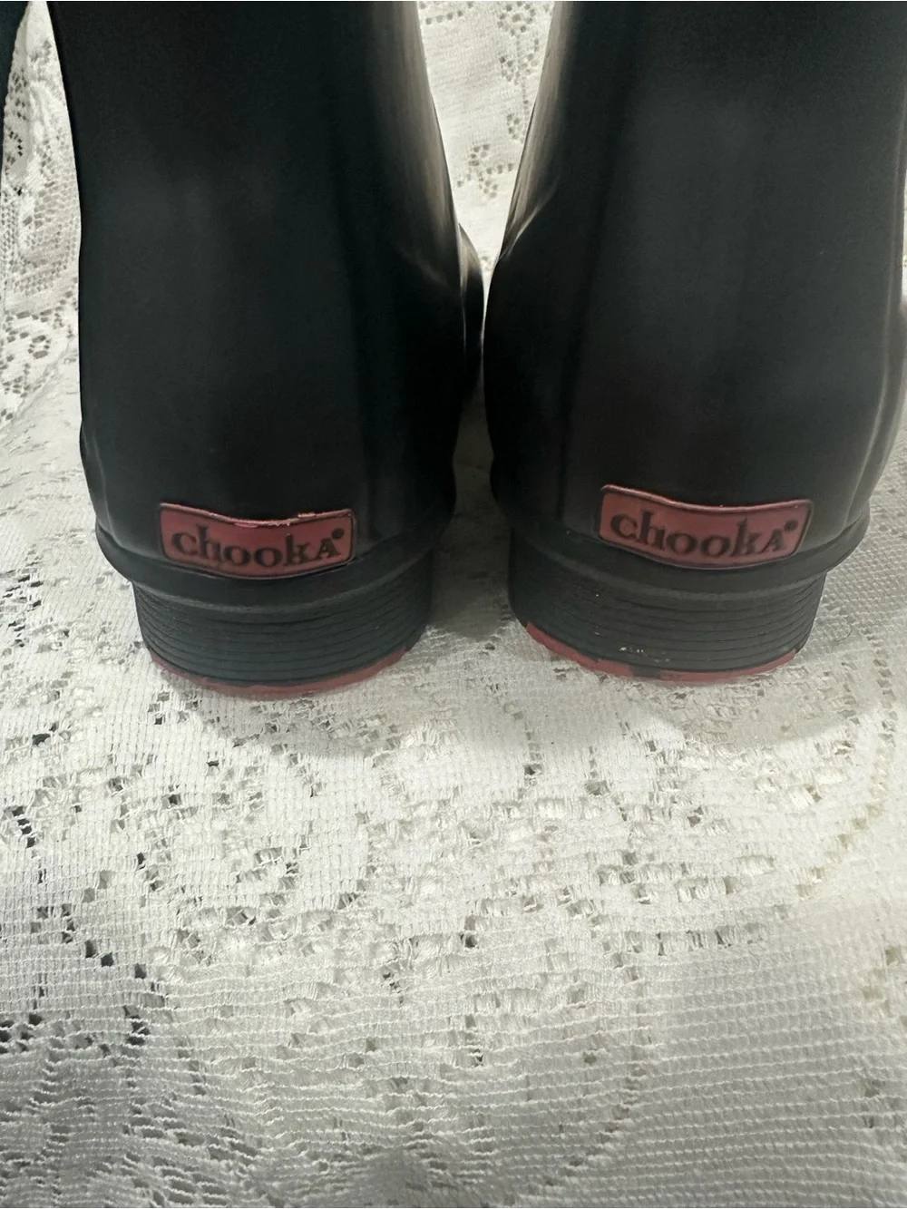 Chooka Women’s Black Rain Boots with Brown Trim size 10